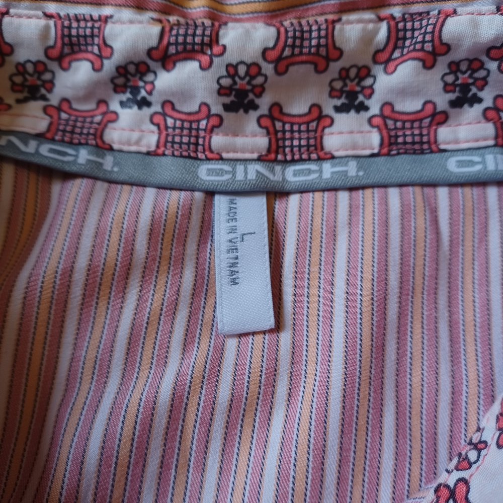 Cinch Women's Pink Striped Button Down Shirt with Floral Trim - Picture 3 of 9